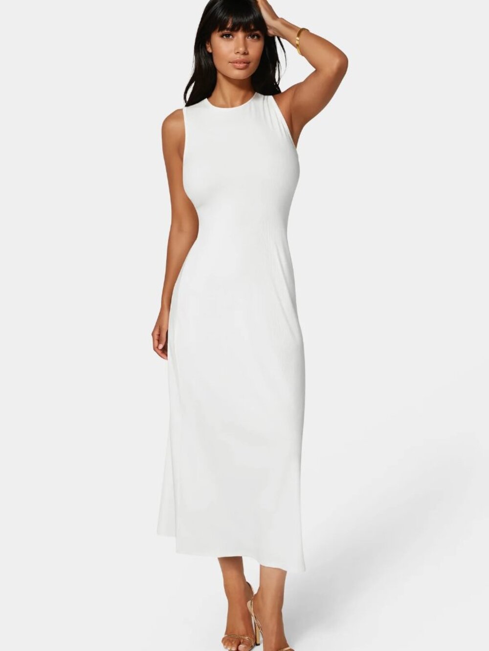 bebe Ivory Ribbed A-Line Maxi Dress - Size S